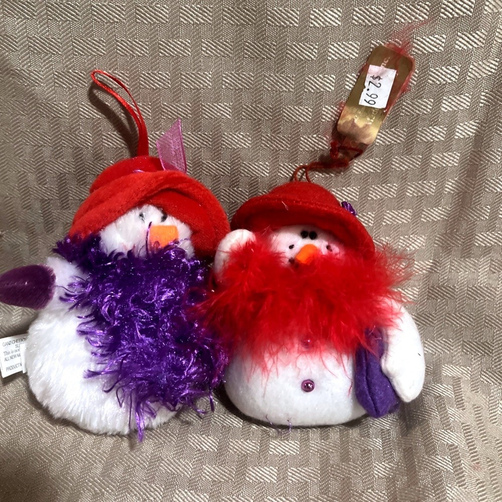Red Hat Society Snowman Ornaments Lot of 2 Red Purple Christmas NWT 4"